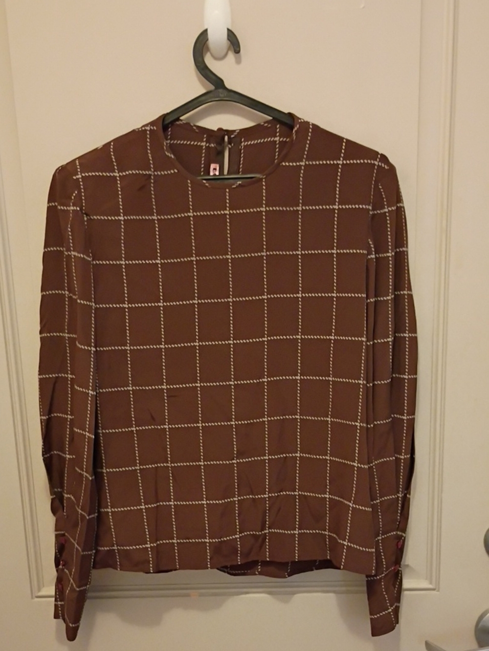 David Hayes Women's Brown Plaid 100%Pure Silk Long Sleeve Blouse Size 6